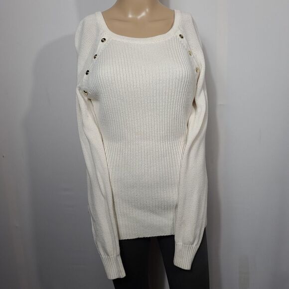 Guess White Sweater With Buttons on Sleeve - Picture 11 of 11